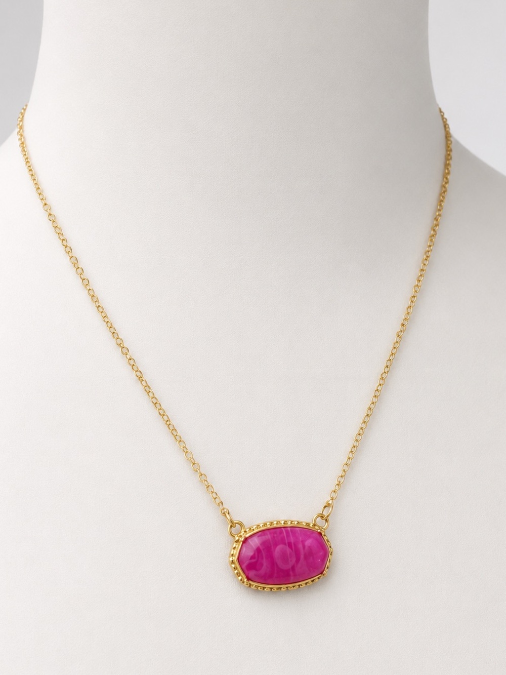 Gold Tone Chain Necklace with Pink Stone Pendant